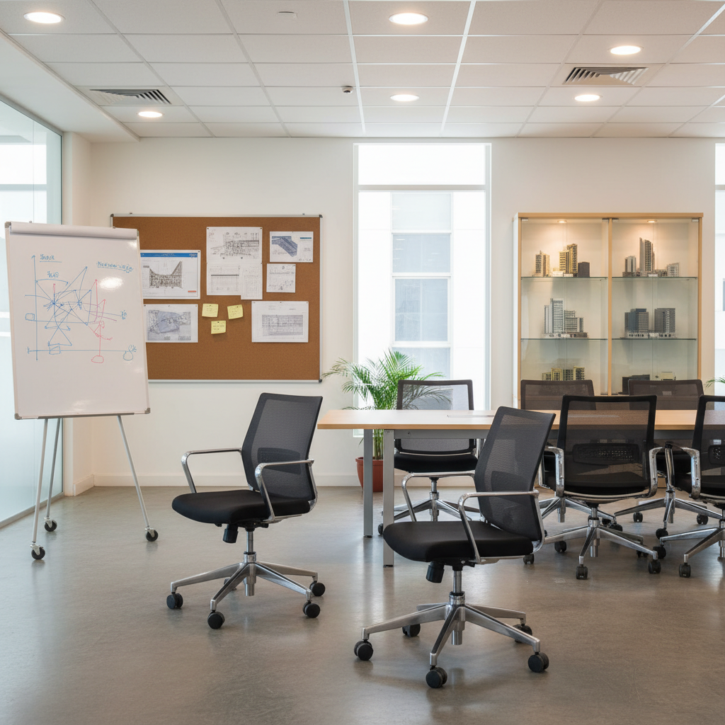 Office revolving chairs and display systems in Bangalore showroom