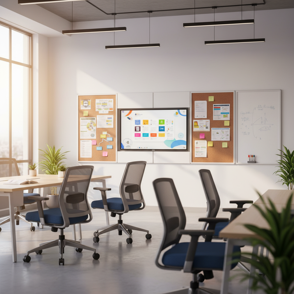 office revolving chairs and display systems Bangalore showroom interior