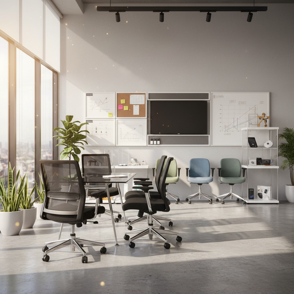 Office revolving chairs and display systems in Bangalore showroom