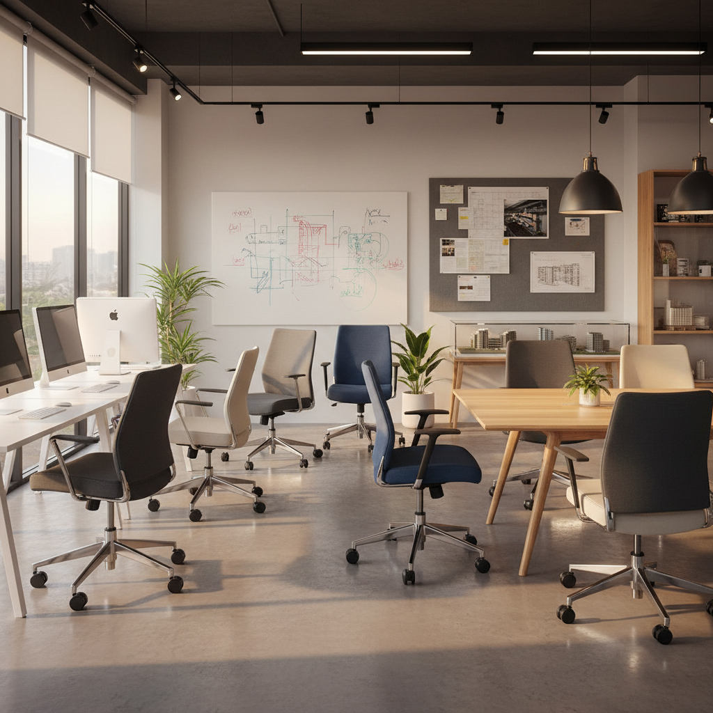 Office revolving chairs and educational display systems in Bangalore showroom