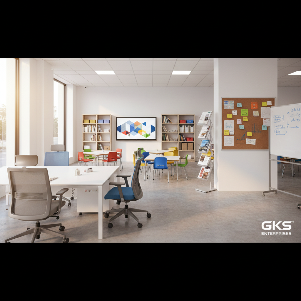 Top Office and School Furniture in Bangalore by GKS Enterprises Office revolving chairs and school furniture in Bangalore showroom